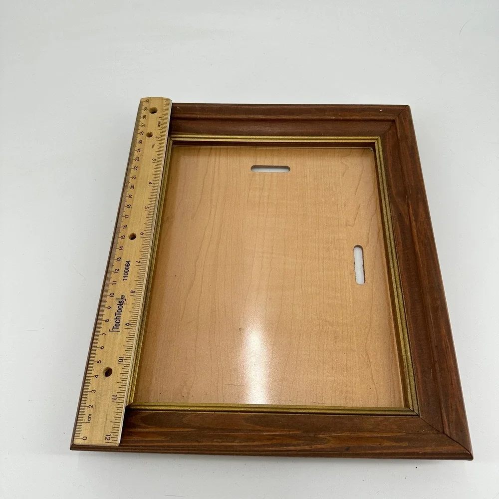 Vintage Walnut Tone Wooden 8x10 Picture Frame with Gold Trim Inner Border